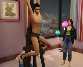 Two lesbians tie up and tickle a boy